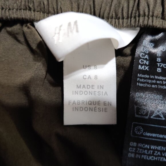 H&M Olive High Waist Paperbag Pants Relaxed Tapered Pleated Street Style Work - Picture 6 of 8